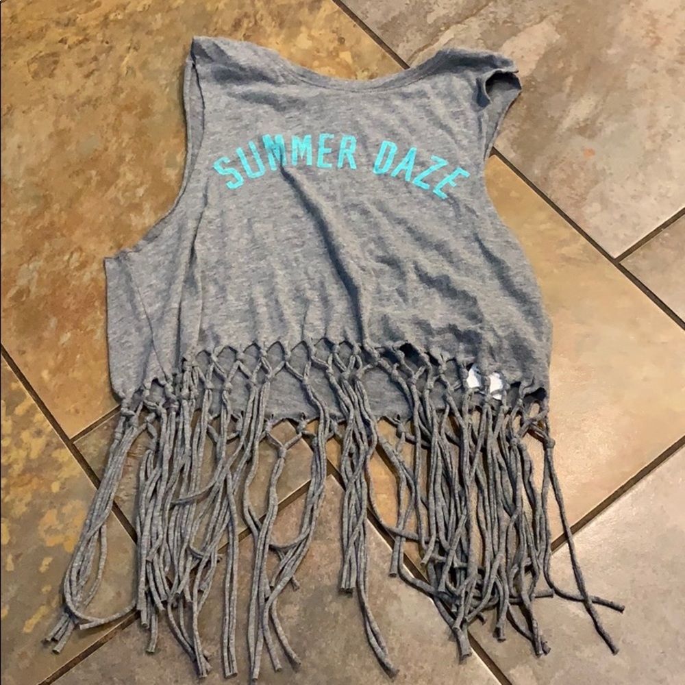 Hollister Womens XS Grey "Summer Daze" Fringe Tank